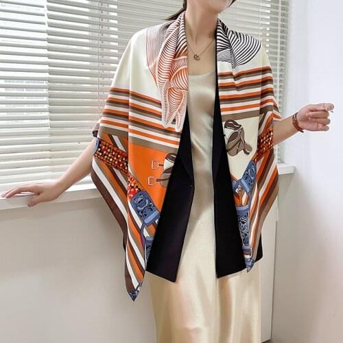 2021 New luxury spring women scarf high-quality shawl silk fashion scarf beach sun protection bag turban scarf 130cm * 130cm