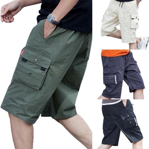 New Summer Casual Short Cargo Pants Solid Color Loose Men Side Pocket Drawstring Shorts for Dating Male Short Pants Trouers 4XL