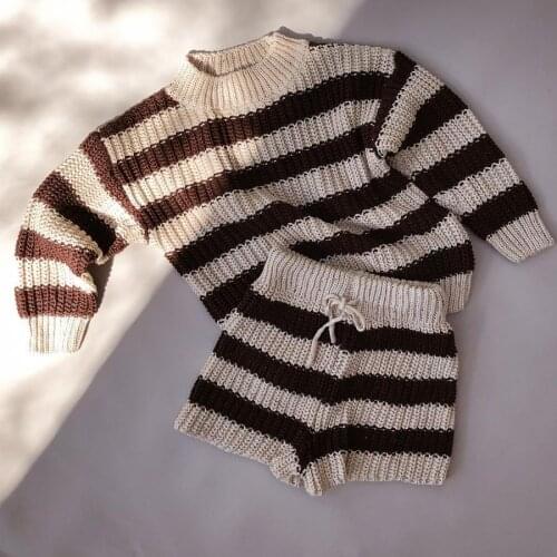 2021 New Style Girls Boys 2 pcs Set Knitted Sweater+Shorts Autumn Fashion Girls Suit Kids Clothes 1-7 Years