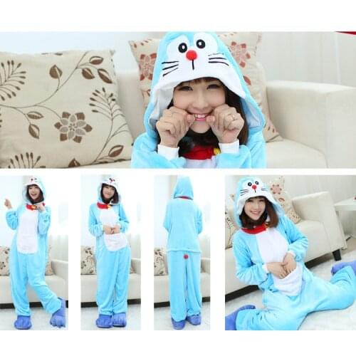 Adults Animal Doraem Pajamas Sets Sleepwear Cosplay Zipper Onesie Hooded Women Men New Winter Unisex Cartoon Pajamas