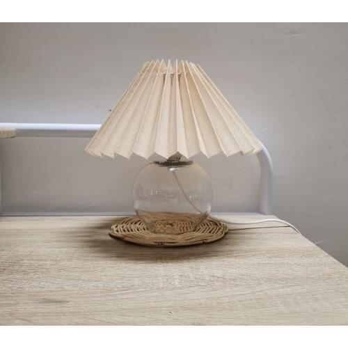 Transparent Glass Base Table Light Korean Table Lamps for Bedroom Lamp Living Room Home Deco Creative Folds Lampshade UBS Plug