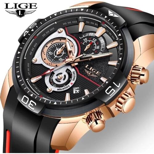Relogio Masculino LIGE 2021 New Fashion Mens Watches Silicone Strap Top Brand Luxury Sport Chronograph Military Waterproof Watch