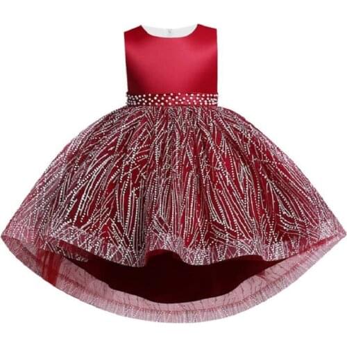 Pink girl Bridesmaid Wedding romantic party dress elegant girl dress up to attend the ball the holy meal the tail applique