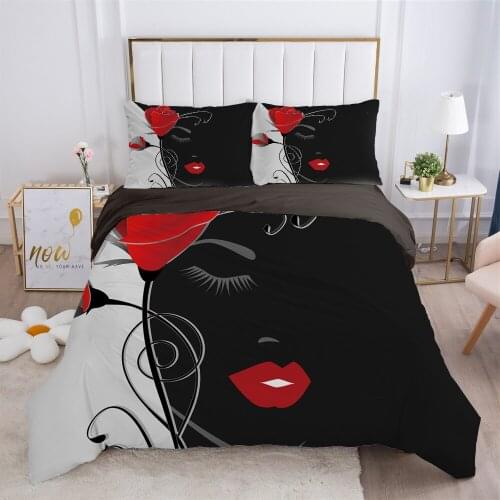 Luxury Duvet cover set Europe Queen King Size 3D Bedding set Print Bed linen Comfortable Quilt cover Bed Set Woman black