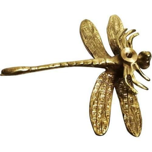 Pure Copper Dragonfly Shape Handles Gold Drawer Cabinet Door Cupboard Pulls Knobs Household SDF-SHIP