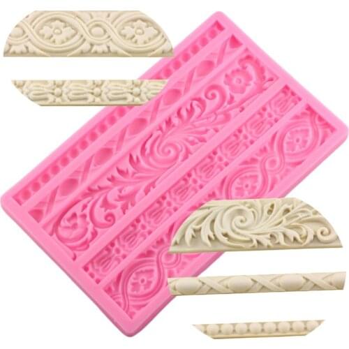 DIY Baroque Scroll Relief Cake Border Silicone Mold Frame Fondant Cake Decor M68E
