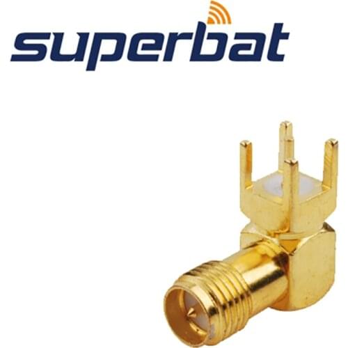 Superbat 10pcs RP-SMA thru hole Jack(male pin) Right Angle PCB Mount with Solder Post