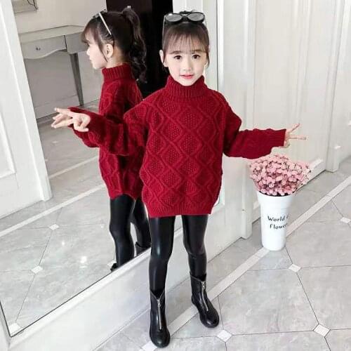 Girls Sweater Kids Babys Coat Outwear 2021 Red Wine Thicken Warm Winter Autumn Knitting Tops Pure Cotton Childrens Clothing