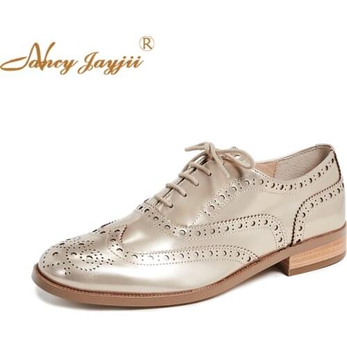 Spring Sliver&Gold Oxfords Shoes Loafers For Woman Soft Leather Pointed Toe Lace Up Flats Footwear Ladies Big Size 11 12 Casual