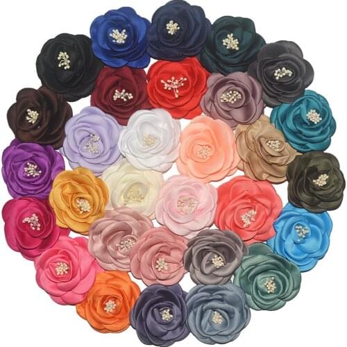 A-STYLE 3" Burning Flowers Satin Roll Flower Burned Flower Flat Back For Girls Children Kids Hair Accessories Headband 60pcs/lot