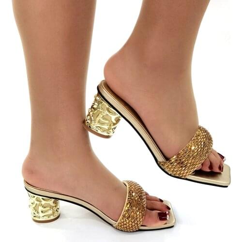 2021 Gold Women Shoes Summer High Heels Slippers Ladies Pumps Sandals Femmes Chaussures Pantuflas Zapatos CR137 Height 5.8cm