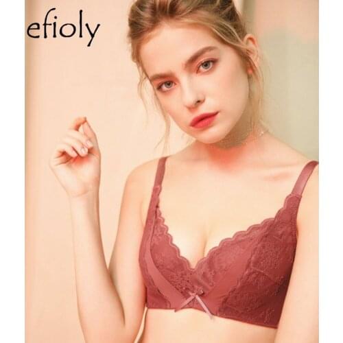 EFIOLY Gathering Underwear Women Set Beautiful Back Lace Thin Section Bra Set Triangle Cup Without Steel Ring Sexy Lingerie Set