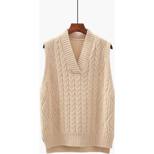 Twist pullover sweater vest women 2021 autumn new loose net red V-neck waistcoat wool knitted vest women