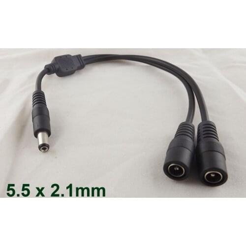 10pcs DC Power 1 Male Plug To 2 Female Jack Cable Splitter 5.5x 2.1mm Adapter For CCTV 30cm