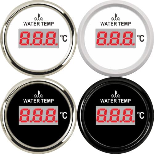 100% Digital Water Temperature Gauge with Sensor 1/8 NPT Water Temp Sensor Red Backlight ECC 52MM Gauge for Marine Boat