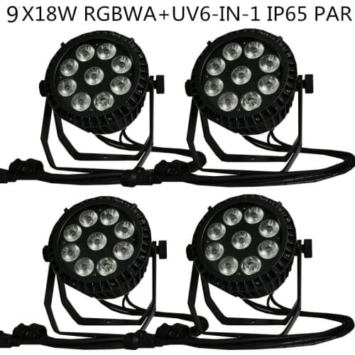 4PCS/ 9X18W RGBWA+UV waterproof Par Light, IP65 LED PAR LED wash light professional stage DJ equipment disco light
