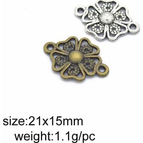 50pcs/lot 21x15mm Antique Silver/Antique Bronze Plated Alloy Charms Double Hanging Flower Charm Pendant