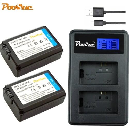 2000mAh battery np-fw50 Camera Battery + LCD USB Dual np-fw50 Charger for Sony np fw50 Alpha a6500 a6300 a6000 a5000 a3000 NEX-3