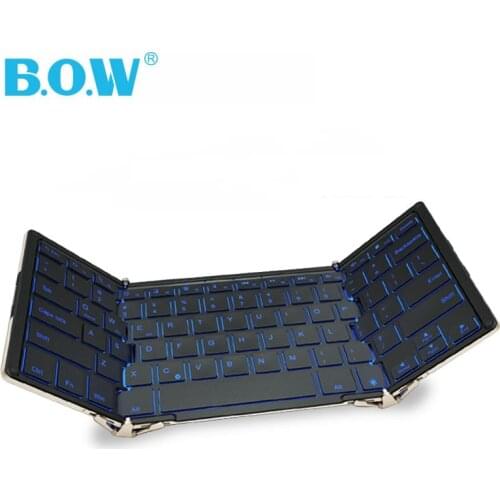 B.O.W Wireless/ Wired Foldable Keyboard with 3-Color Backlight, Tri-folding Bluetooth Case for Tablets, Smartphones, PC