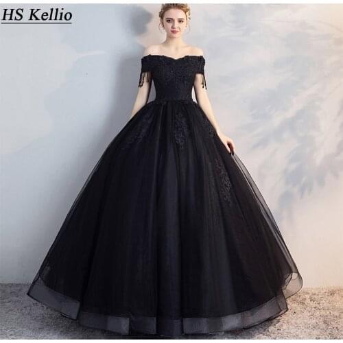 Ball-Gown Quinceanera-Dresses Formal Prom Puffy Gown Black Elegant Off-Shoulder Quinceanera Vestidos