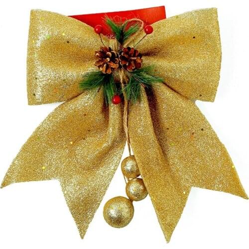 Christmas Bow for Christmas Tree Decoration Bowknot with Pine Cones Home Mall Layout Decoration Ornaments Christmas Gift