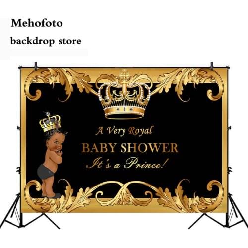 Black Baby Shower Party Royal Prince Backdrop Boy Gold Crown Photography Background Royal Blue Backdrops Photo Prop 938