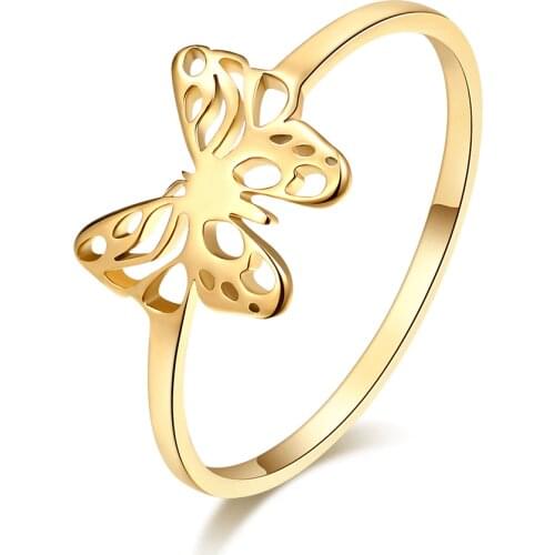 DOTIFI Womens Luxury Cutout Exquisite Butterfly Ring Gold and Silver Color 316L Stainless Steel Fashion Jewelry Party Gift