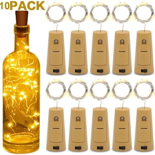 10x Battery Powered Garland Wine Bottle Lights with Cork 20 LED Copper Wire Colorful Fairy Lights String for Party Wedding Decor