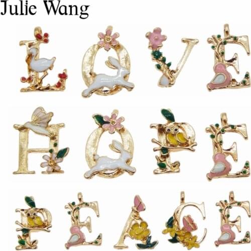 Julie Wang 1 Pack Gold Tone"Hope""Dad" "Mom""Love" Letters Enamel Aphabet Charms Necklace Bracelet Jewelry Making Accessory