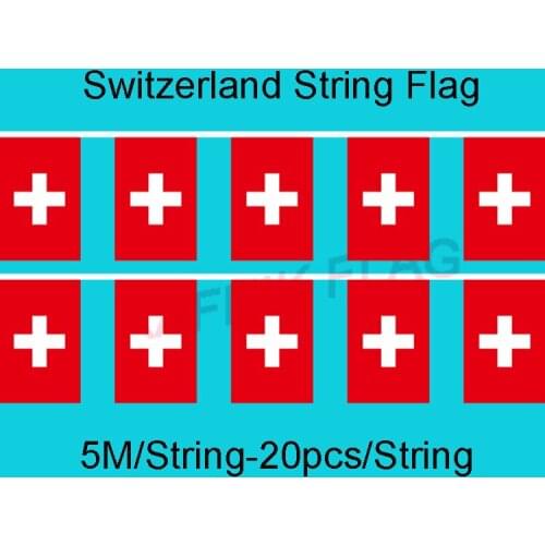 KAFNIK,5 meters 20 faces 14*21CM Switzerland String Flag Banner Bar For Party Decoration/World Event Carnival Decor