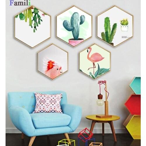 Nordic Style Green Plant Big Leaves Cactus Canvas Painting Hexagon Poster And Print Home Decor Wall Art Picture For Living Room