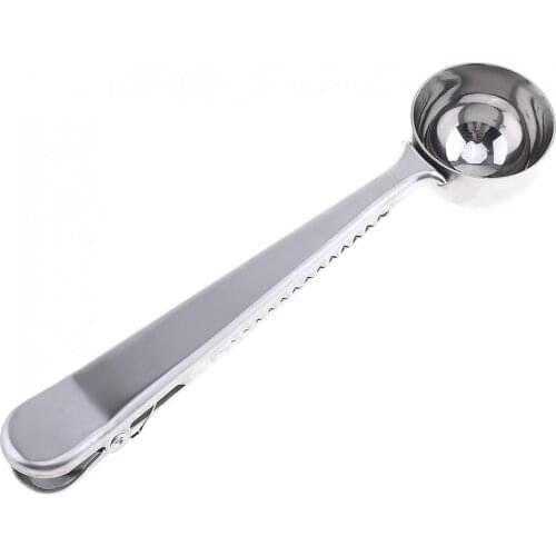 Stainless Steel Coffee Spoon Milk Powder Spoon with Bag Seal Clip for Kitchen Tools