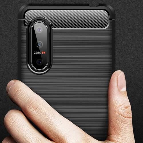 Carbon Fiber Fibre Brushed Case For Sony Xperia 5 II Soft TPU Silicone Matte Frosted Protector Cover