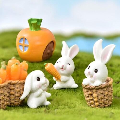 Micro Landscape Decoration Cute Animal Cartoon Bunny Carrot Rabbit House Gardening Plant Garden home Decoration Ornaments