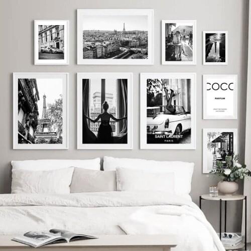 Fashion Girl Paris Tower Cafe Car Vintage Nordic Posters And Prints Wall Art Canvas Painting Wall Pictures For Living Room Decor