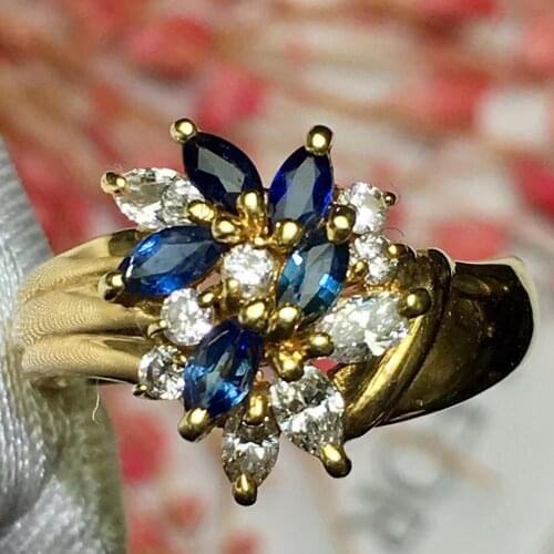 Fine Jewelry Real 18K Rose Gold 100% Natural 0.48ct Blue Sapphire Gemstone 18k Gold Diamonds Stone Male Ring for MEN RINGS