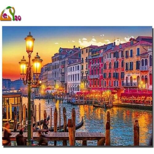 5D DIY Handmade Sewing Supplies Square Diamond Embroidery Ancient Town Art Diamond Painting Kit Complete Home Decoration