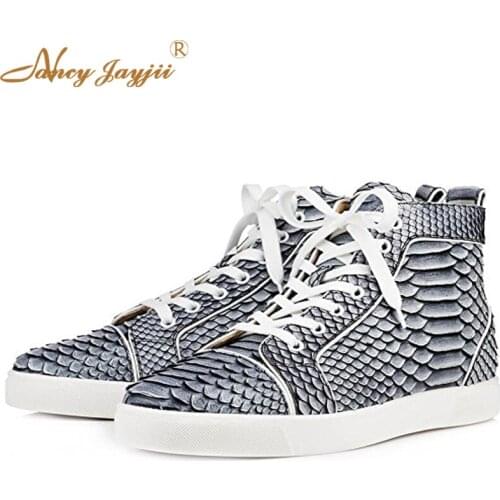 Nancyjayjii Fashion Snake Pleated Stripes High Top Printed Sneakers Round Toe Flats Soft Leather Shoes Woman Superstar Buty