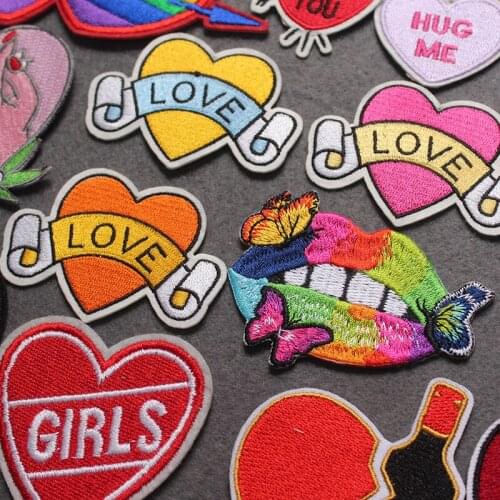 Iron On Patch Heart-Shaped Patch Embroidery Patches For Clothes LGBT Badges Colorful Lips Patches On Clothing Stripes Accessory