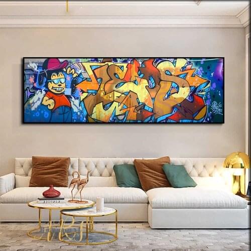 Wall Art Painting Canvas Print Beige and orange Cartoon Figure Picture Graffiti Painted Abstract Background Image Home Decor
