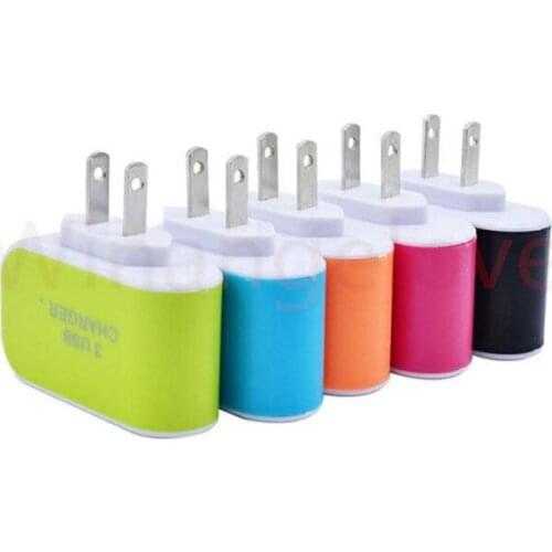 Colorful led light 3 Usb ports Eu US Ac home wall charger travel adapter adapter for android phone for iphone 5 6 7 for samsung