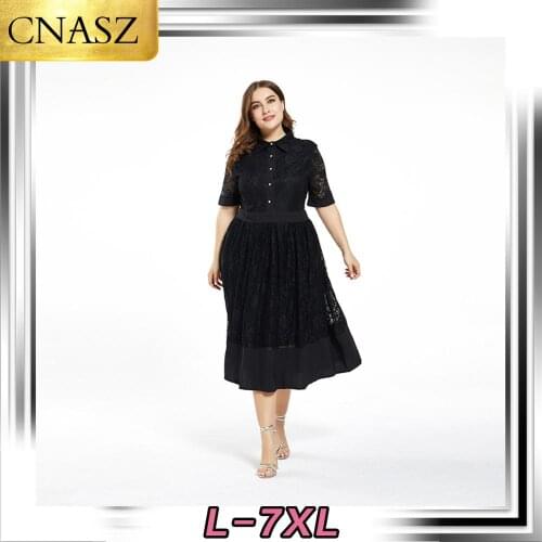 New Fashion Plus Size Womens Elegant Fit Short-Sleeved Mid-Length Lace Stitching Temperament Dress Summer Autumn New Design