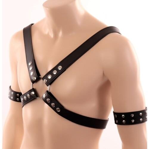 Sexy Lingerie Male Leather Adjustable Fetish Gay Clothing Goth Body Chest Cross Harness Belt Punk Rave Costumes for Sex Straps