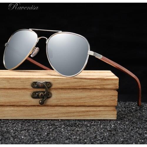 RAVENISA Fashion Men Wooden Sunglasses 2020 Pilot Metal Sun Glasses 2801 Polarized Protective Lenses Driving Goggle