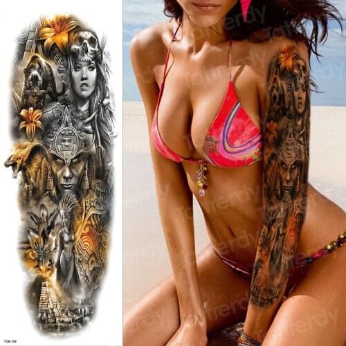 Tatoo sleeve women mens fake tattoo stickers egypt greek gods mythology waterproof large tattoo vintage black sexy body art
