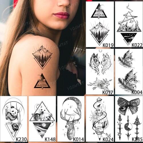 9pcs/Lot Waterproof Temporary Tattoo Sticker Forest Mountain Ocean Earth Geometric Flash Tatoo Woman Man Body Art Arm Fake Tatto