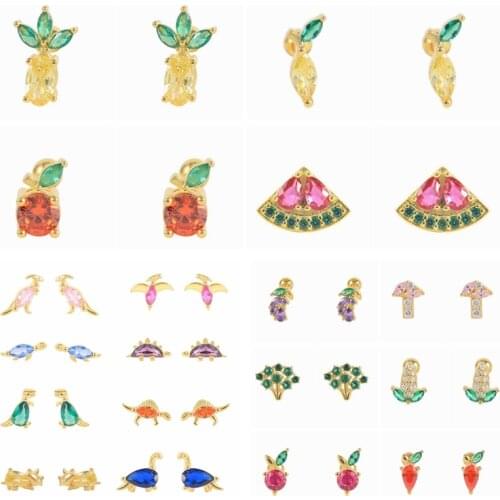 CANNER 2021 Trend 925 Sterling Silver Mini Stud Earrings For Women Girl Anniversary Gifts Animal Fruits Vegetables Cute Percing