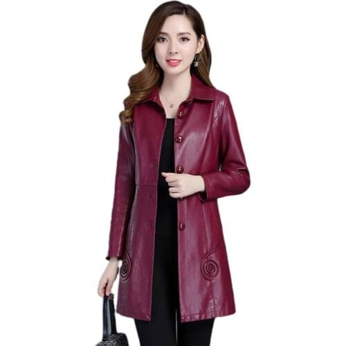 Large Size 7XL Leather Coat Women PU New 2021 Motorcycle Womens Leather Clothing Long Slim Jackets Women Leather Jacket Black