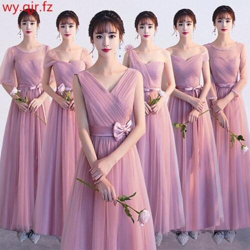 ASN-58#V-neck Bow Pale Mauve Lace up Bridesmaid Dresses Long Wedding Party Dress Prom Gown Wholesale Cheap womens clothing
