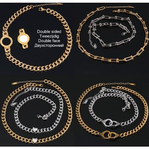 Punk Stainless Steel Necklaces Women Choker Necklace Thick Chain Necklaces for Women Heart Necklace Zircon Charm Jewelry Gifts